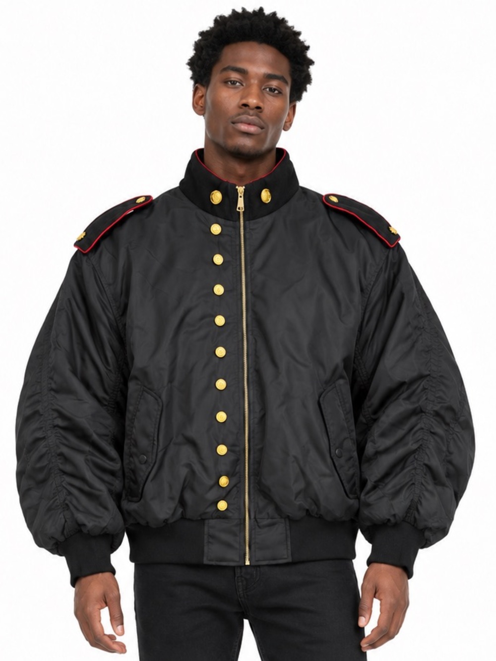 Praying Marching Band Bomber Jacket Black Gold 
NWT